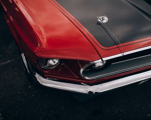 Preview wallpaper car, red, old, headlight, wing, closeup