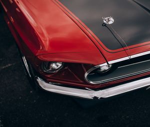 Preview wallpaper car, red, old, headlight, wing, closeup