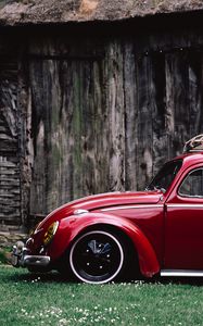 Preview wallpaper car, red, retro, side view