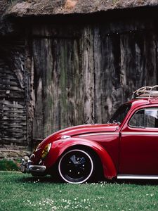 Preview wallpaper car, red, retro, side view
