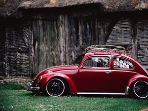 Preview wallpaper car, red, retro, side view