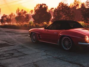 Preview wallpaper car, red, retro, side view