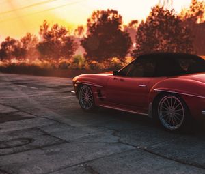 Preview wallpaper car, red, retro, side view
