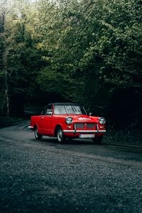 Preview wallpaper car, red, retro, road