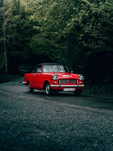 Preview wallpaper car, red, retro, road