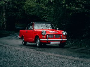 Preview wallpaper car, red, retro, road