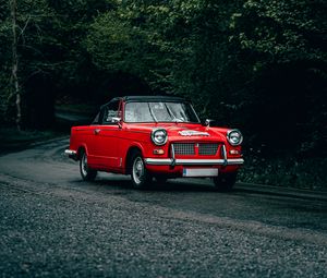 Preview wallpaper car, red, retro, road