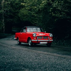 Preview wallpaper car, red, retro, road