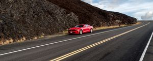 Preview wallpaper car, red, road, hill