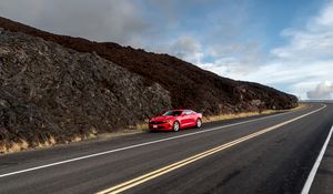 Preview wallpaper car, red, road, hill