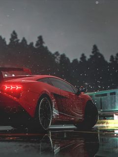 Download wallpaper 240x320 car, red, sports car, side view, lights, wet old  mobile, cell phone, smartphone hd background