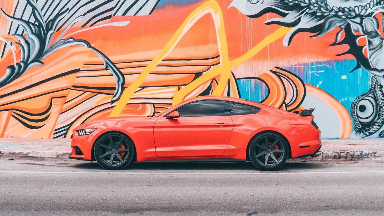 Wallpaper car, red, sports car, graffiti