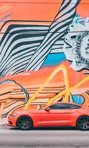 Preview wallpaper car, red, sports car, graffiti