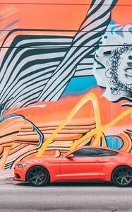 Preview wallpaper car, red, sports car, graffiti