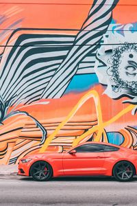 Preview wallpaper car, red, sports car, graffiti