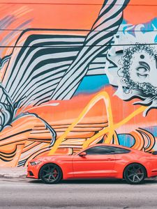Preview wallpaper car, red, sports car, graffiti