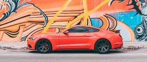 Preview wallpaper car, red, sports car, graffiti