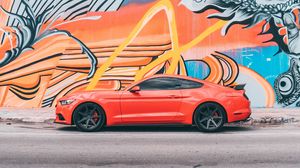 Preview wallpaper car, red, sports car, graffiti