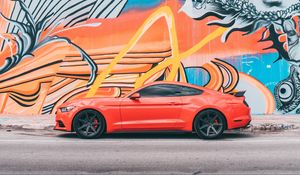 Preview wallpaper car, red, sports car, graffiti