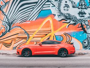 Preview wallpaper car, red, sports car, graffiti