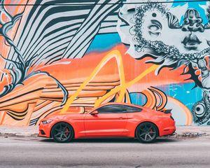 Preview wallpaper car, red, sports car, graffiti