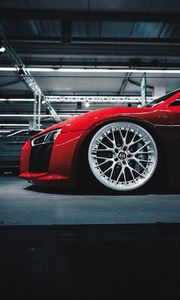 Preview wallpaper car, red, sportscar, wheel, side view