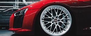 Preview wallpaper car, red, sportscar, wheel, side view