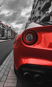 Preview wallpaper car, red, sportscar, rear view, street