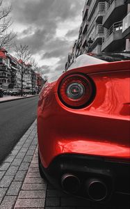 Preview wallpaper car, red, sportscar, rear view, street