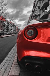 Preview wallpaper car, red, sportscar, rear view, street