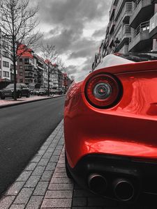 Preview wallpaper car, red, sportscar, rear view, street