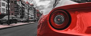 Preview wallpaper car, red, sportscar, rear view, street