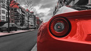 Preview wallpaper car, red, sportscar, rear view, street