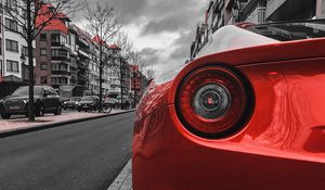 Preview wallpaper car, red, sportscar, rear view, street