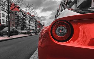 Preview wallpaper car, red, sportscar, rear view, street