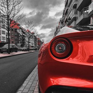 Preview wallpaper car, red, sportscar, rear view, street