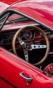 Preview wallpaper car, red, steering wheel, retro