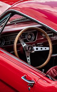 Preview wallpaper car, red, steering wheel, retro