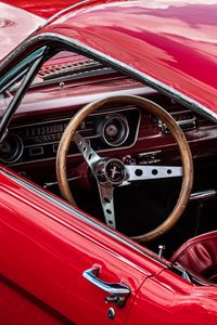 Preview wallpaper car, red, steering wheel, retro