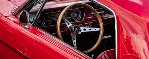 Preview wallpaper car, red, steering wheel, retro