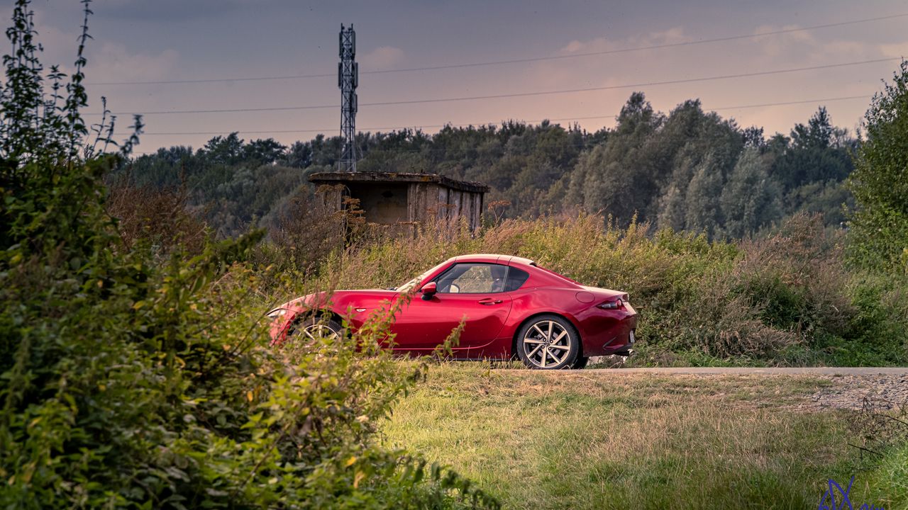 Wallpaper car, red, trees, nature