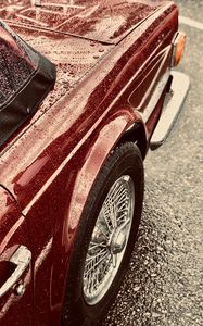 Preview wallpaper car, red, wet, wheel, chrome