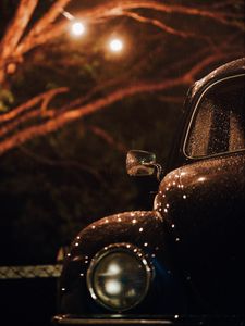 Preview wallpaper car, retro, black, wet, dark, rain