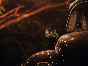 Preview wallpaper car, retro, black, wet, dark, rain