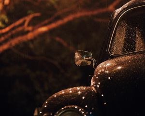 Preview wallpaper car, retro, black, wet, dark, rain