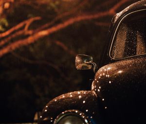 Preview wallpaper car, retro, black, wet, dark, rain