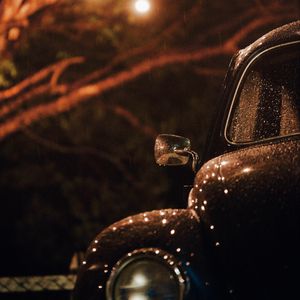 Preview wallpaper car, retro, black, wet, dark, rain