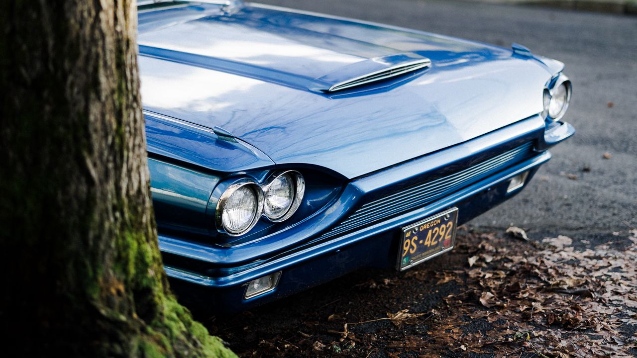 Wallpaper car, retro, blue, headlights, front view