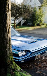 Preview wallpaper car, retro, blue, headlights, front view