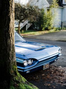 Preview wallpaper car, retro, blue, headlights, front view